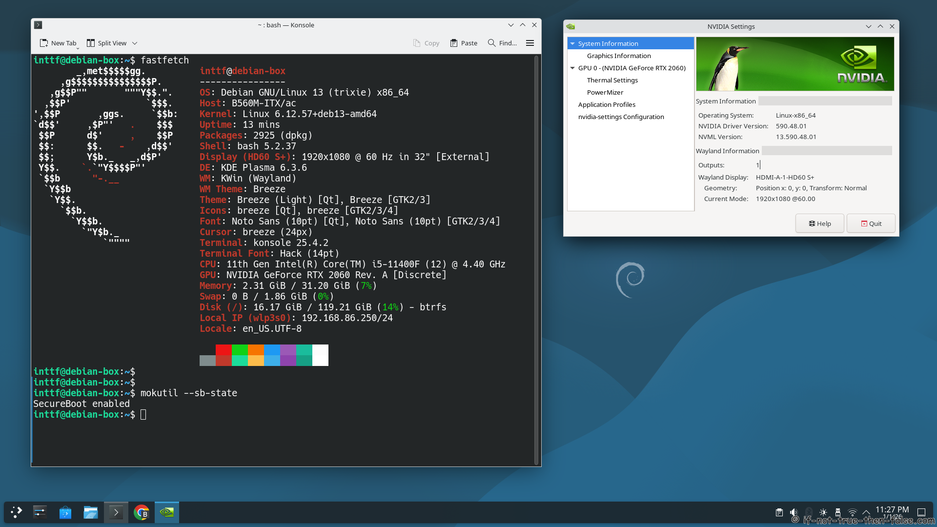 NVIDIA 590.48.01 Drivers on Debian 13 with Kernel 6.12 (Secure Boot enabled)
