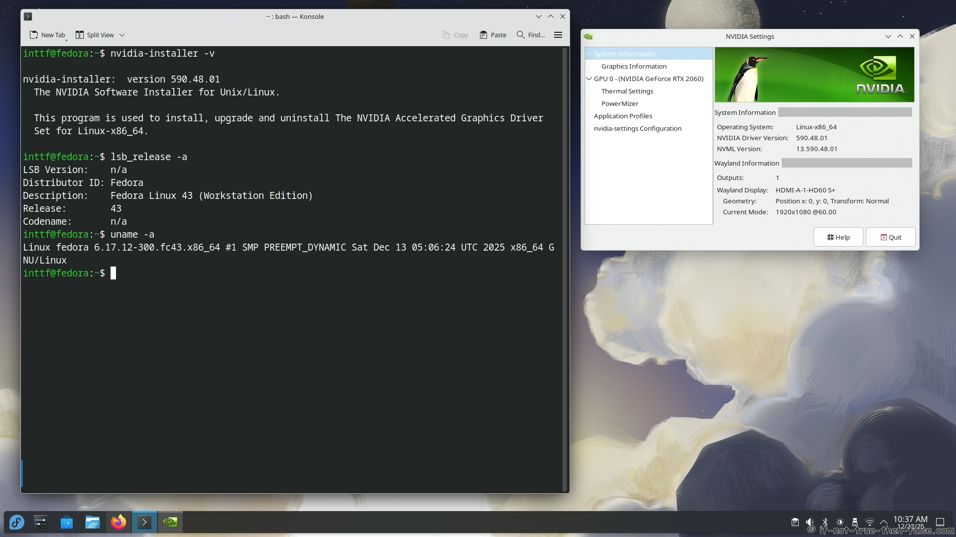 NVIDIA 590.48.01 Drivers on Fedora 43 KDE Plasma with Kernel 6.17.12 Wayland - NVIDIA GeForce RTX 2060