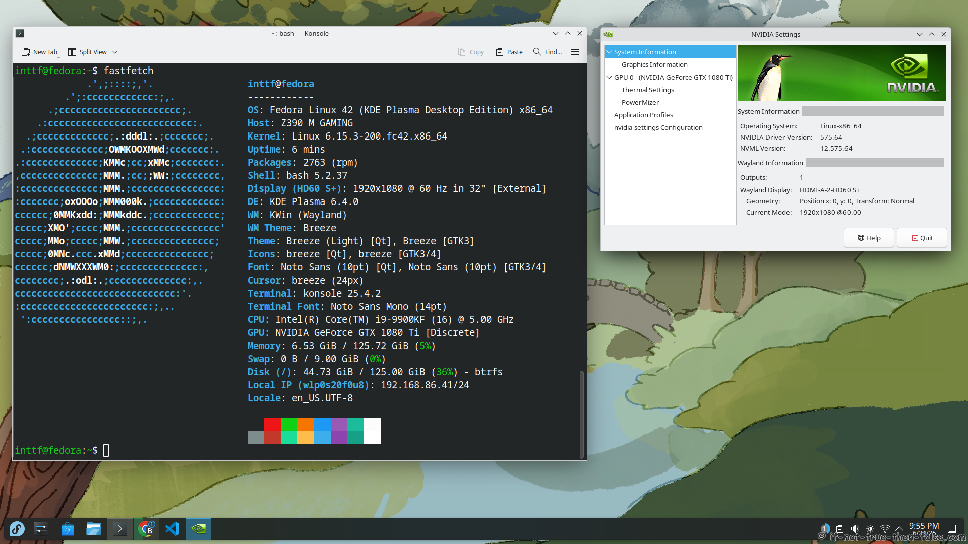 NVIDIA 575.64.05 Drivers on Fedora 42 KDE Plasma 6.4.0 with Kernel 6.15.3 Wayland
