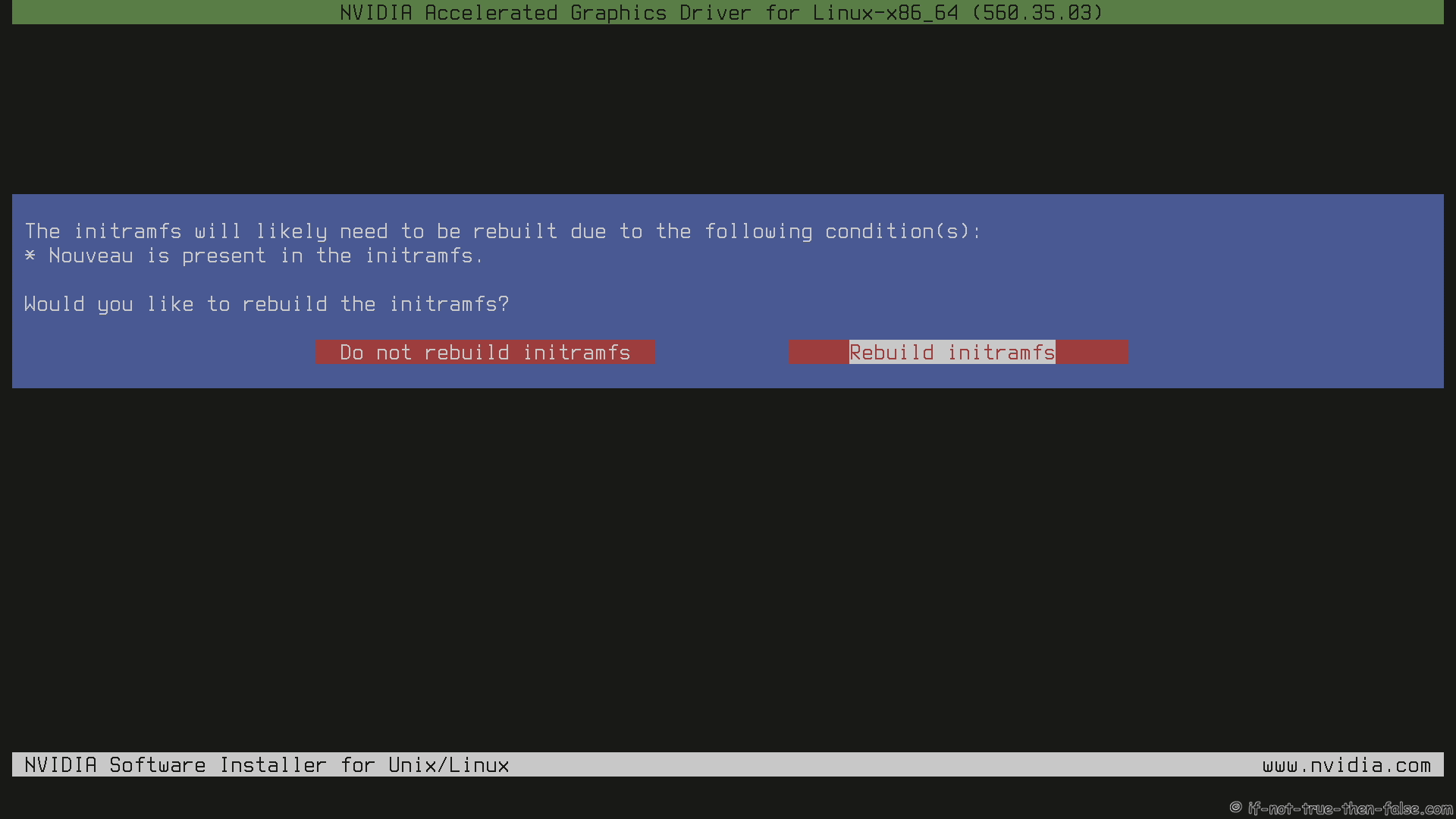 NVIDIA Installer rebuild initramfs